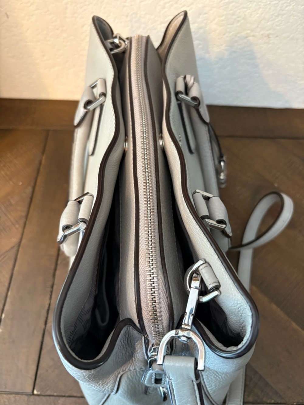 Michael Kors Pebbled Leather Satchel in Light Gray - Picture 10 of 13